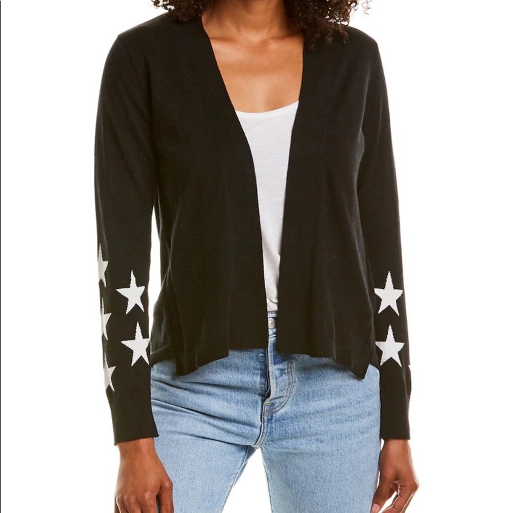 Scott & Scott London Black Open Front Star Silk Blend Cardigan Sz XL